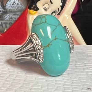 Sterling Silver 925 genuine turquoise zirconia vintage boho ring sz 6